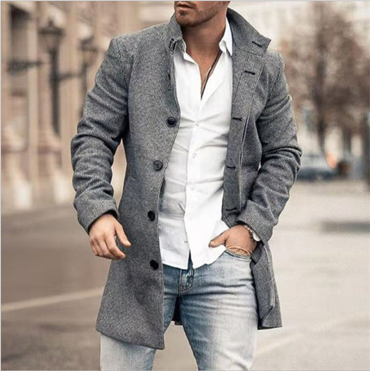 Men's Overcoat Matching Formal Dress Coat Male Full Sleeve Single Breasted Button