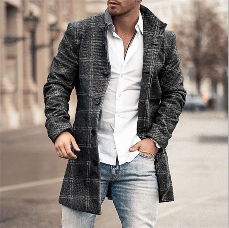 Men's Overcoat Matching Formal Dress Coat Male Full Sleeve Single Breasted Button