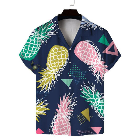 Casual Shirt Button Closure Dress Up Summer Men Lapel Beach Shirt Top Polyester