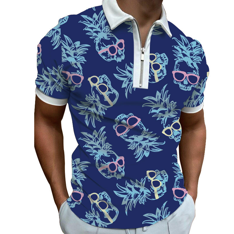 Men's zipper POLO shirt with 3D digital printing loose short-sleeved T-shirt for men's tops (Item 21-30)