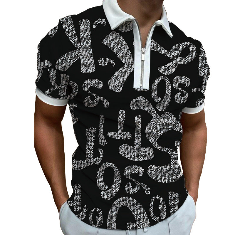 Men's zipper POLO shirt with 3D digital printing loose short-sleeved T-shirt for men's tops (Item 21-30)